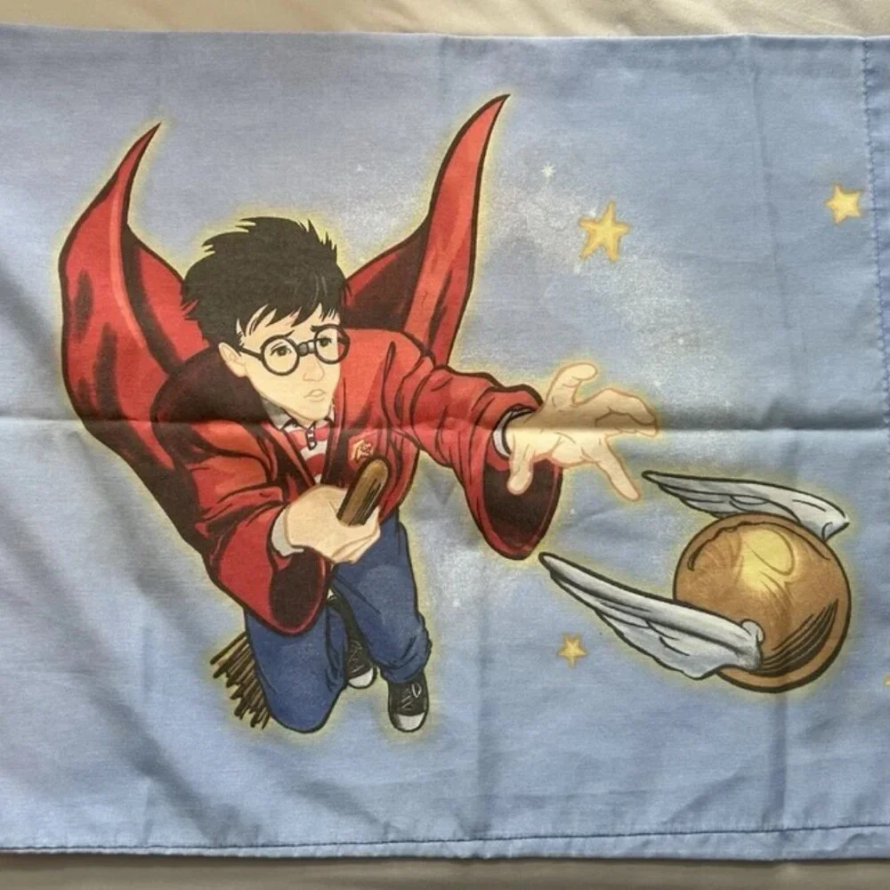 Vtg Harry Potter Quidditch Snitch Hedwig Double Sided Comforter & Pillow Case